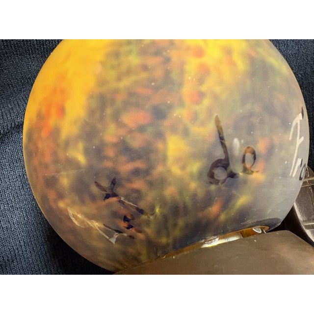 Wood Art Deco Yellow Round Glass Table Lamp from Art Dfrance, 1930 For Sale - Image 7 of 8