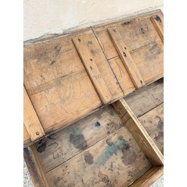 Antique French Primitive Rustic Green Distress Painted Flip Top Wood School Desk For Sale - Image 14 of 17