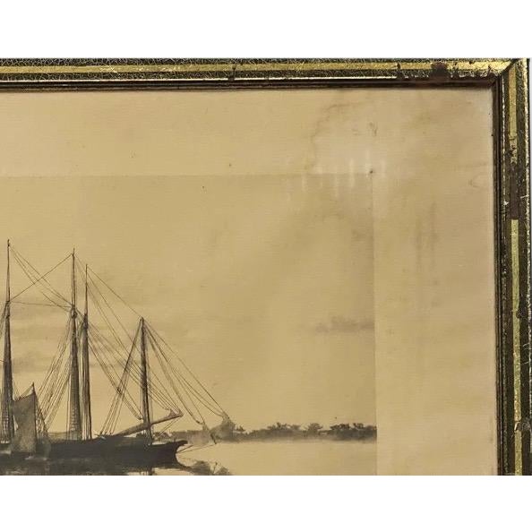 Late 19th Century Antique Nineteenth Century Nautical Lithograph Quiet Waters by C. H. Harris Framed For Sale - Image 5 of 10