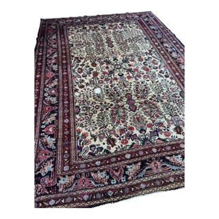 1940s NAIVE BOTANICAL BEAUTY Hamadan Sarouk with Creamy Buttery-Beige, Black, Rust & Greens Rug 8.8 x 12 For Sale