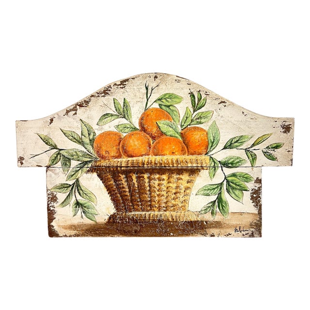 Italian Hand Painted Decorative Wood Panel With Basket of Oranges Made for Vietri For Sale