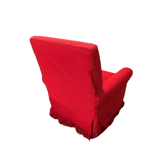 Late 20th Century White Muslin Lounge Armchair with Red Cover and Skirt For Sale - Image 11 of 12