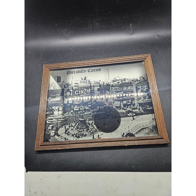 English Piccadilly Circus London Mirror Wood Framed Ad Bar Pub Sign Vintage For Sale - Image 3 of 4