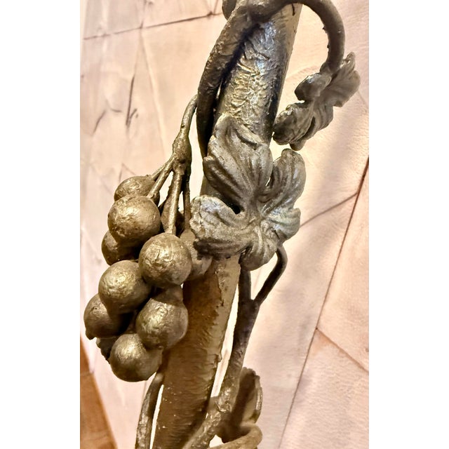 1950s Vintage Sculptural Wrought Iron Two-Light Floor Lamp, Torchère With Grape Vine Entwined Column, Circa 1950s For Sale - Image 5 of 12