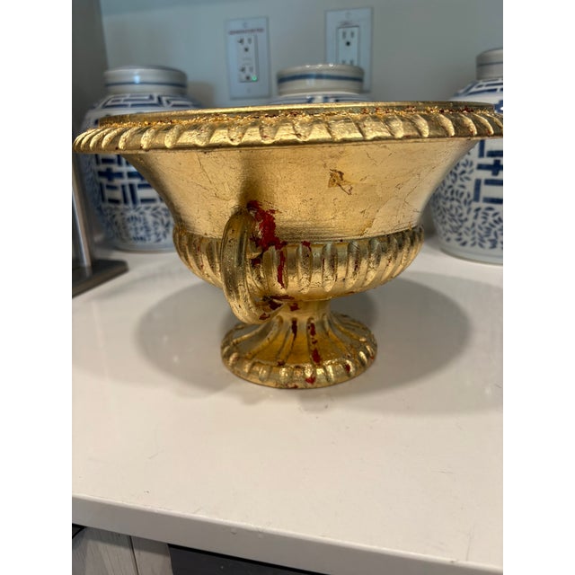 Vintage Italian Gold Leaf Footed Urn Bowl With Blue Interior Signed & Numbered For Sale In Miami - Image 6 of 14
