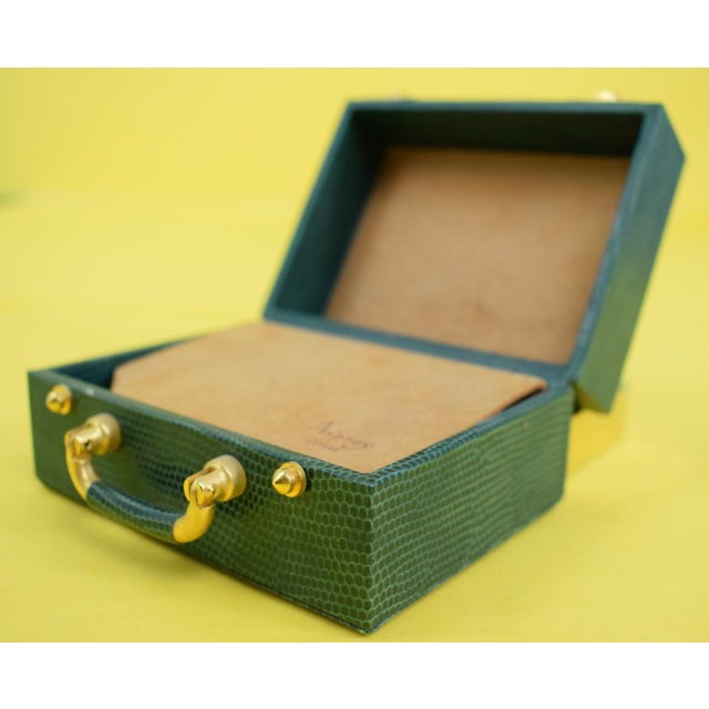 Bespoke deck of playing cards & dice cubes in Asprey Green pressed leather box!~ Dimensions: 4"W x 2 1/4"H x 3"D