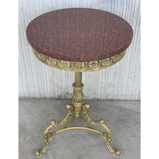 19th Spanish Bronze and Brass Gilted Side Table With Red Marble Top For Sale - Image 4 of 10