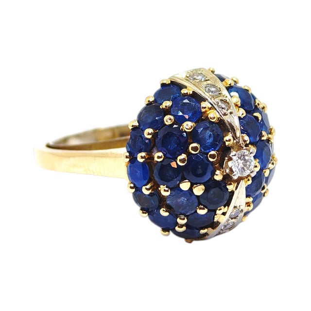Contemporary Late 20th Century 18k Yellow Gold Sapphire & Diamond Bombe Ring, Size 5 For Sale - Image 3 of 11