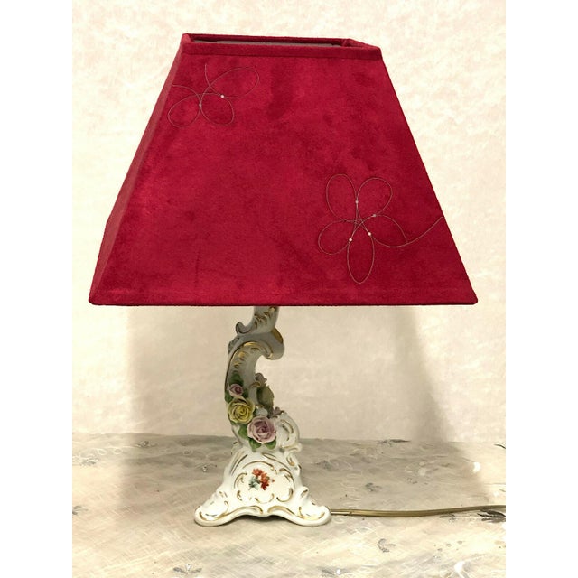 Porcelain Table Lamp with Fabric Shade from AK Kaiser, 1960s, in Very Good conditions. Designed 1960 to 1969 This piece...