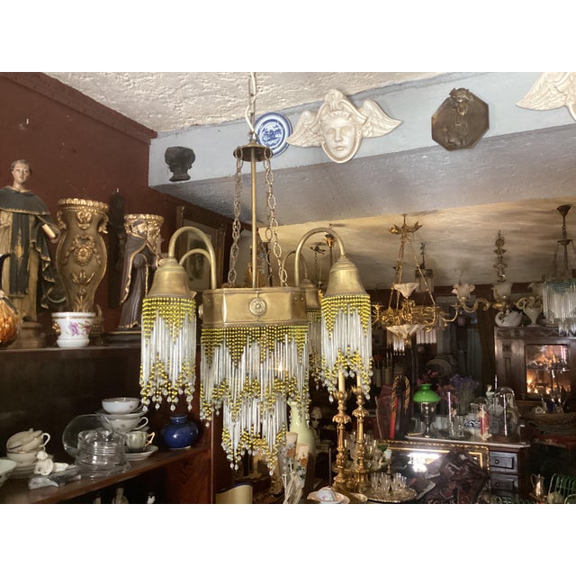 Vintage Glass Beads Chandelier, 1920s For Sale - Image 12 of 14