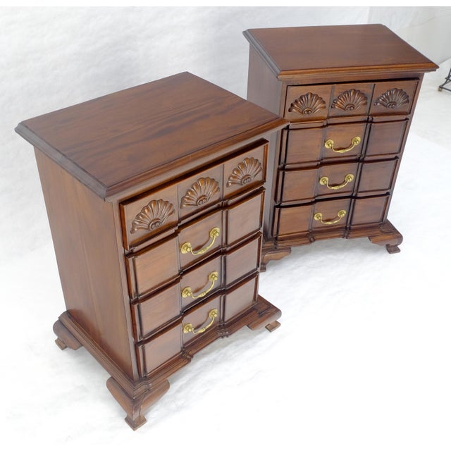 Brown Pair of Solid Mahogany Brass Pull 4 Drawer Bracket Feet Night Stands Tables MINT For Sale - Image 8 of 18