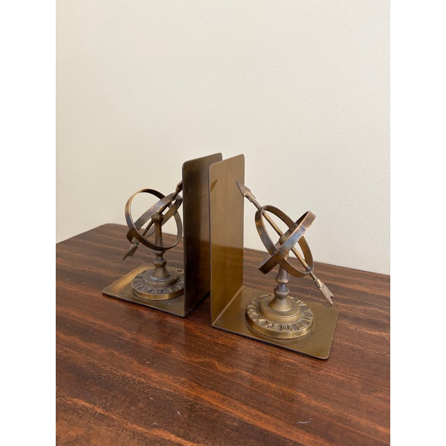 Neoclassical 1980s Neoclassical Cast Brass Celestial Armillary Sundial Bookends, Pair For Sale - Image 3 of 9