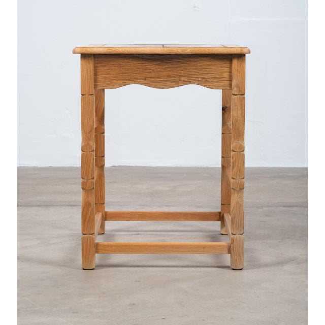 Danish Brutalist Oak Bedside Table with Ceramic Tiles, 1960s For Sale - Image 6 of 10