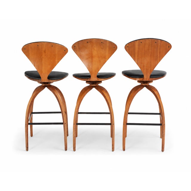 Norman Cherner for Plycraft -Set of 3 Molded Plywood Swivel Bar Stools, 1960s Mid-Century Modern For Sale In Los Angeles - Image 6 of 12