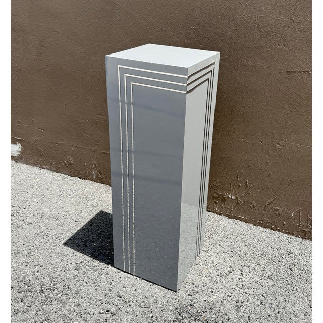 Chrome Stripe Postmodern Pedestal For Sale In Miami - Image 6 of 10