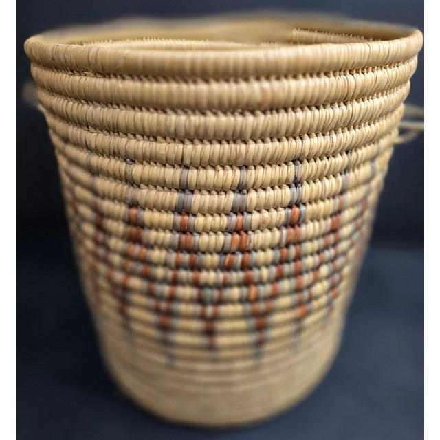 Modern Late 20th Century Large Hand Woven African Coil Basket With Earth Tone Geometric Pattern For Sale - Image 3 of 9