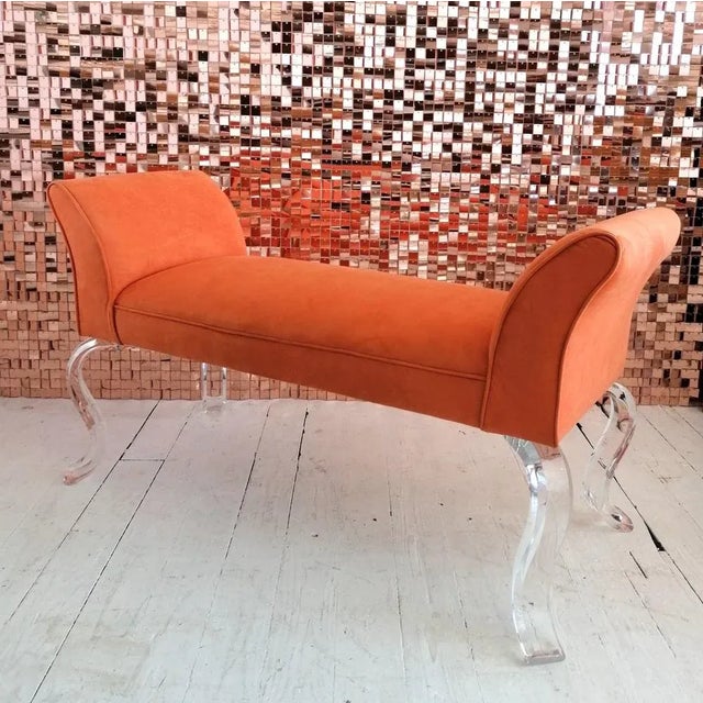 Textile Large Vintage Postmodern Bench with Curved Acrylic Glass Legs by Shlomi Haziza, USA, 1980s For Sale - Image 7 of 9