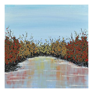 Autumn Wonder Fall Theme 8 X 8" Acrylic Mixed Media Painting Wall Art - Unframed For Sale