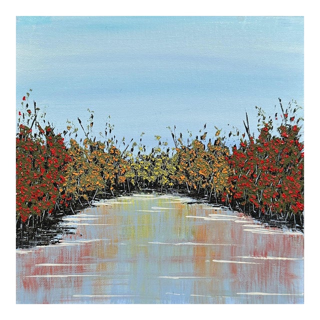 Autumn Wonder Fall Theme 8 X 8" Acrylic Mixed Media Painting Wall Art - Unframed For Sale
