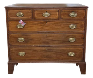 Mid 19th Century Mahogany Georgian Inlaid 6 Drawer Chest on Bracket Feet