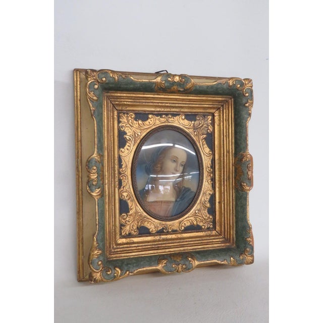 Mid 20th Century Pietro Perugino Reproduction Madonna Portrait Artwork Gold and Green Frame 5133b For Sale - Image 5 of 17