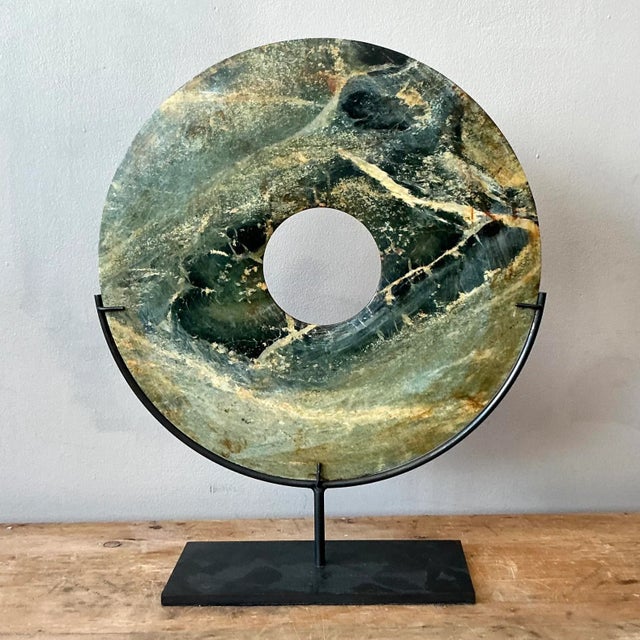 Contemporary Vintage Asian Green Marble Disc For Sale - Image 3 of 7