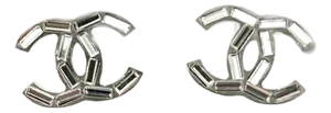 Chanel Silver CC Thin Baguette Crystal Piercing Earrings, A Pair