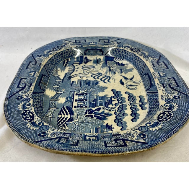 Antique Pearlware Blue Willow Platter Made in England - Circa 19th Century For Sale - Image 10 of 13