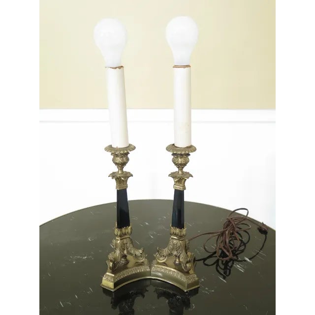 Metal French Louis XIV Style Bronze & Ebony Double Desk Lamp For Sale - Image 7 of 7