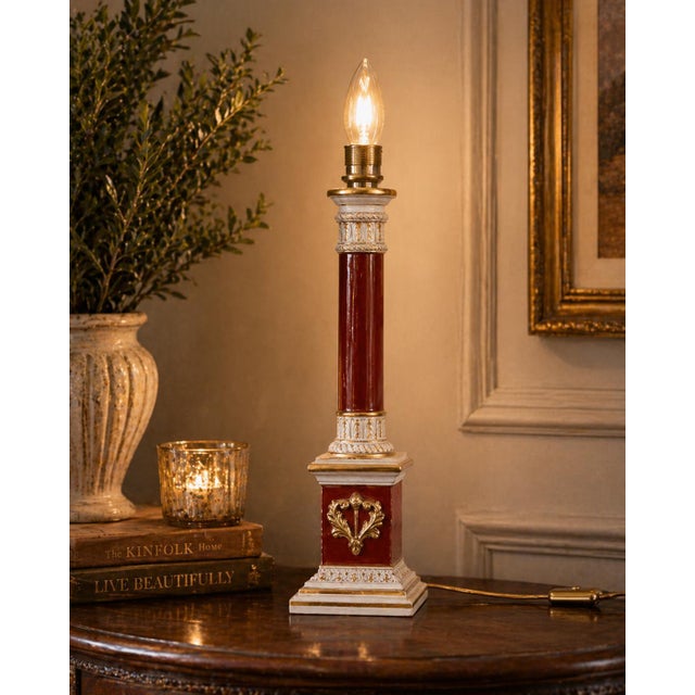 Italian Red and Gold Ceramic Column Table Lamp, 1950s For Sale - Image 4 of 13