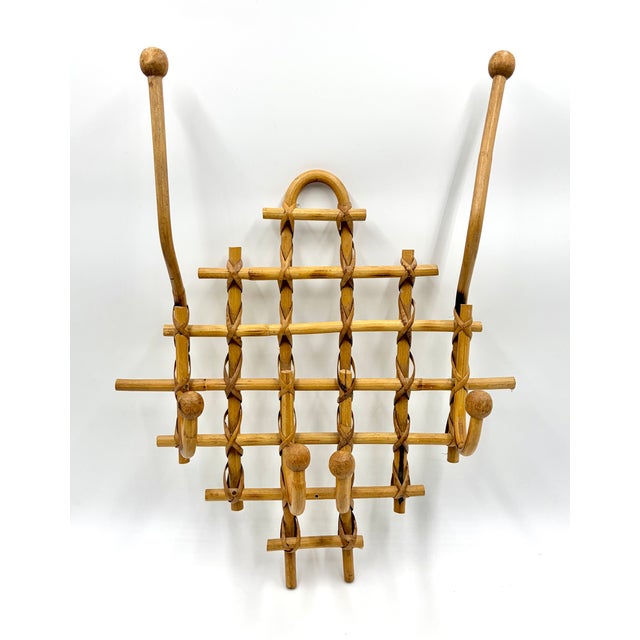 Wood Vintage French Bamboo & Rattan Coat & Hat Rack For Sale - Image 7 of 7