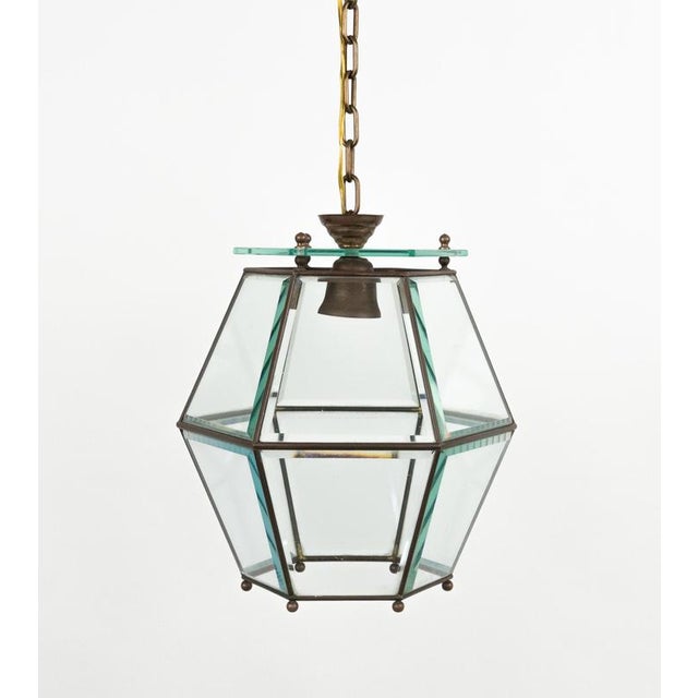 Mid-Century Pendant in Brass and Beveled Glass in the style of Adolf Loos, Italy, 1950s For Sale - Image 6 of 12