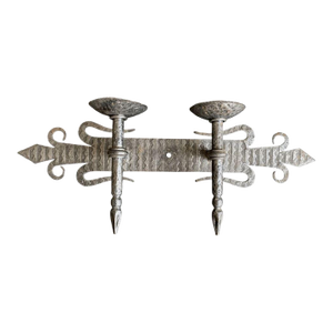 Vintage Gothic Medieval Forged Metal Dart 2 Arm Candle Wall Sconce Holder Candel