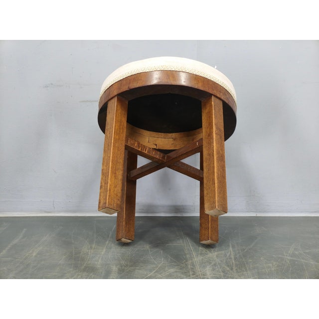 Cream Art Deco Upholstered Walnut Veneer Stool, Former Czechoslovakia, 1930s For Sale - Image 8 of 10