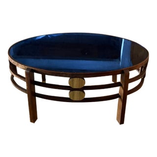 Art Deco Oval Coffee Table, or Side Table, With Original Cobalt Blue Glass Top For Sale