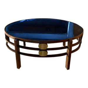 Art Deco Oval Coffee Table, or Side Table, With Original Cobalt Blue Glass Top