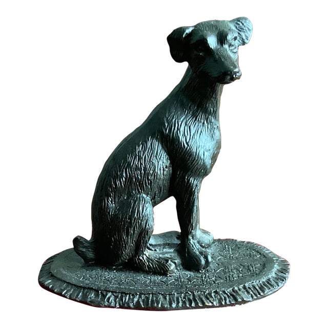 Vintage Ceramic Book With Metal Dog on Top For Sale