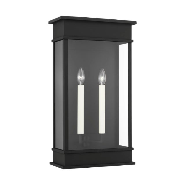 Transitional Chapman & Myers by Visual Comfort Studio Cupertino 2-Light Outdoor Large Lantern Sconce in Textured Black For Sale - Image 3 of 8