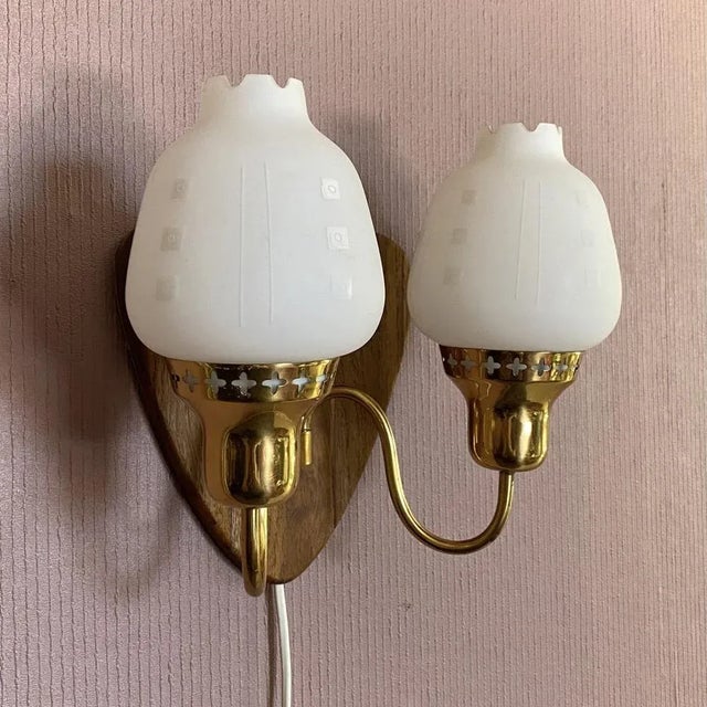 Mid-Century Modern Swedish Modern Brass and Opal Glass Wall Lamp, 1960s For Sale - Image 3 of 9