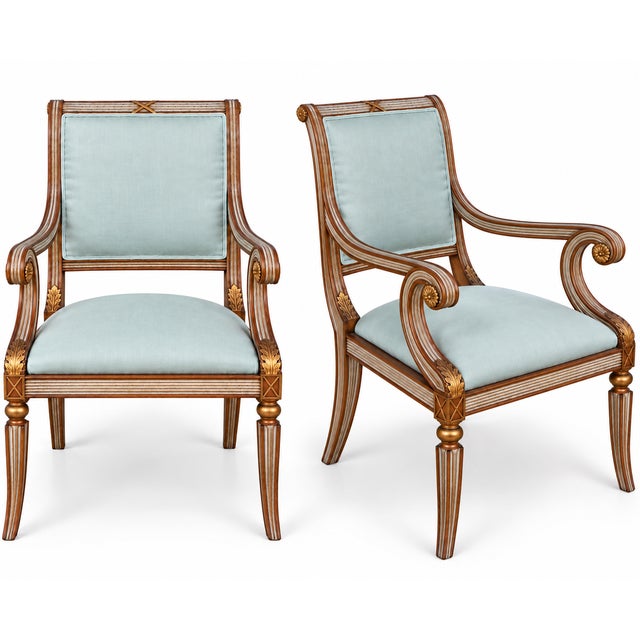 Neo-Classical Style Italian Carved Fruitwood and Painted Bergere Chairs - Pair For Sale - Image 4 of 7