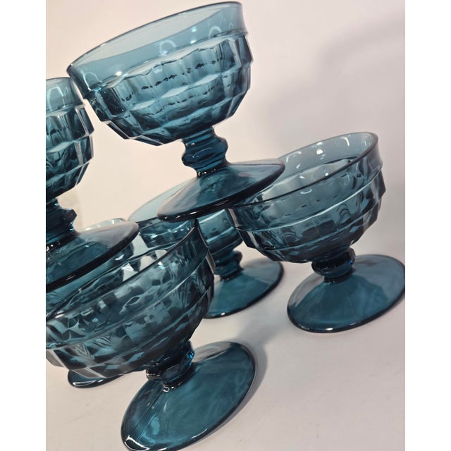 Vintage Aquamarine Honeycomb Champagne Coupes- Set of Six For Sale - Image 12 of 13