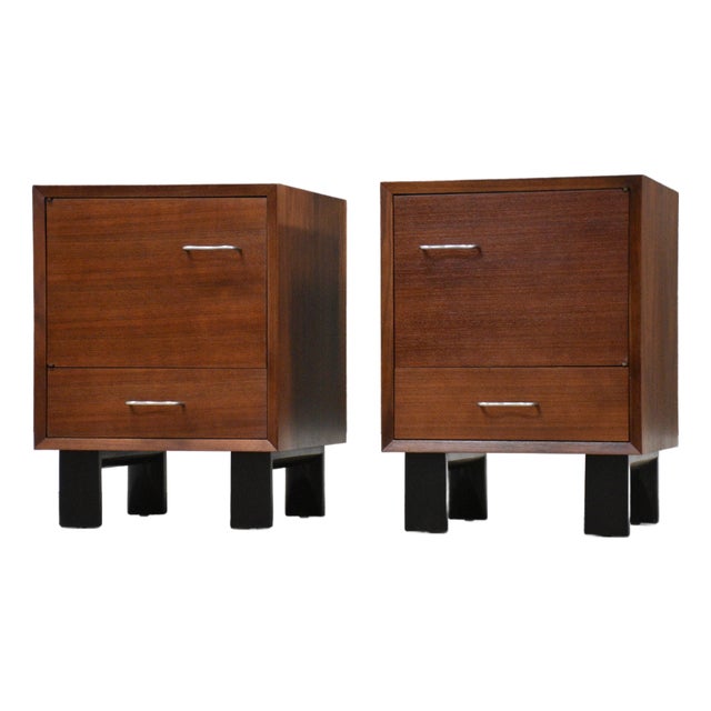 1960s Refinished Walnut Nightstands by George Nelson for Herman Miller - A Pair For Sale