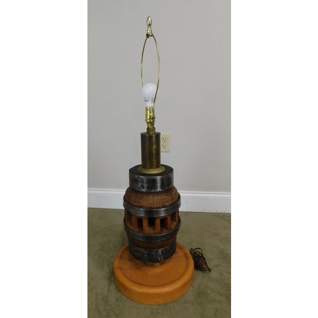 Heavy Wood and Steel Vintage Barrel Table Lamps - a Pair For Sale - Image 10 of 13