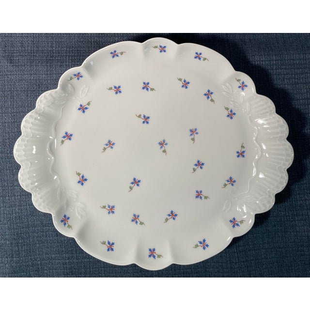 Vintage Limoges Porcelain Platters With Blue and Red Flowers Set of 2