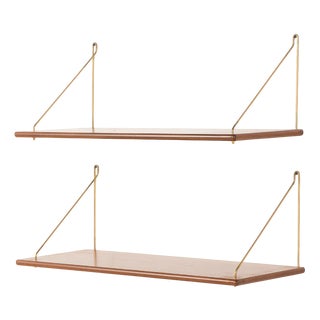 Danish Teak Shelves on Brass Hangers, 1960s For Sale