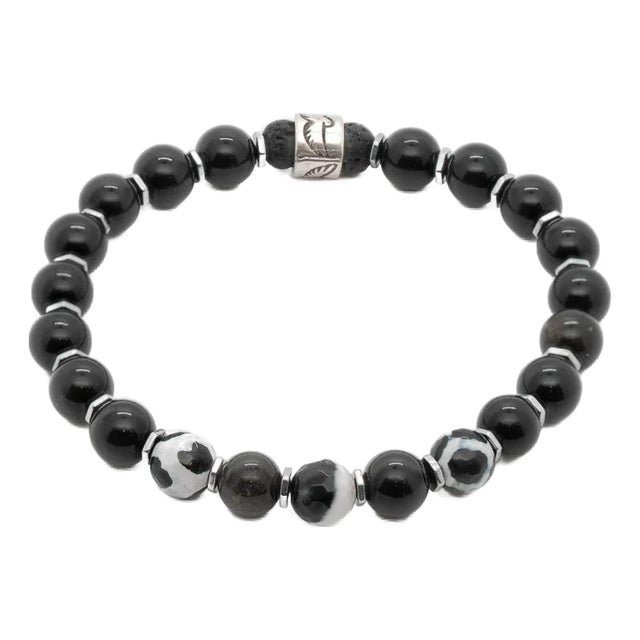 Night Eagle Onyx Stone Beaded Bracelet For Sale