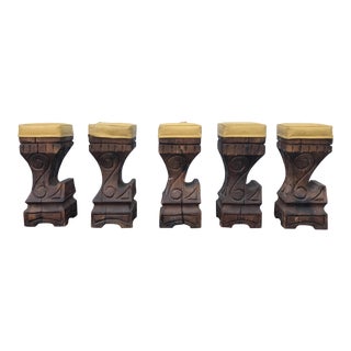 Witco Polynesian Style Wood Bar Stools - Set of 5 For Sale