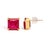 Haus of Brilliance 18K Yellow Gold 7x7 MM Created Red Ruby Princess Cut Solitaire Stud Earrings, Pair For Sale - Image 4 of 4