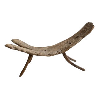 Antique Javanese Burl Wood Bench Hand-Carved Sculptural Seat, C. 1900 For Sale