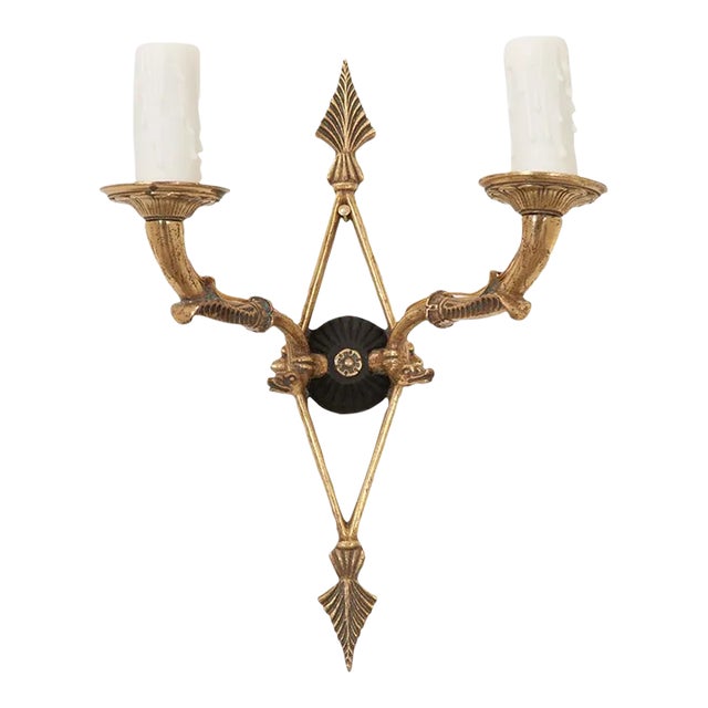 French 19th Century Double Arm Empire Brass Sconce For Sale